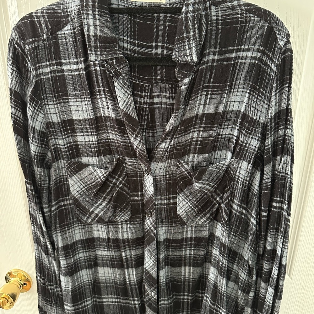 Bella Dahl Navy, Black and White Plaid Shirt
